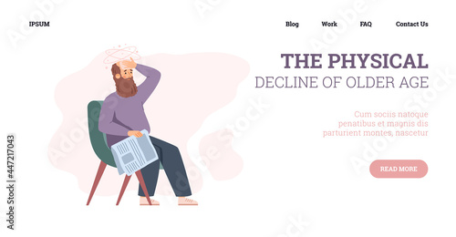 Physical decline of older age website banner flat vector illustration.