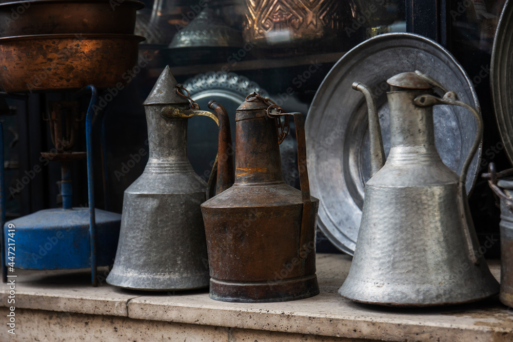 handmade antique copper jugs, ewers, handmade antique copper jugs, ewers,