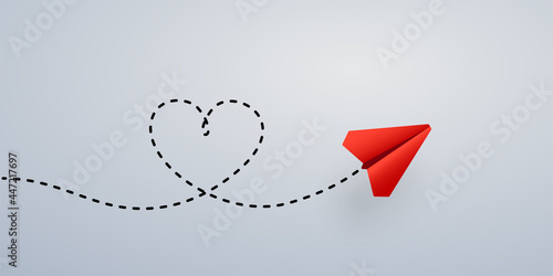 Paper plane and heart shape path illustration
