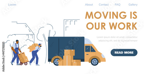 Loaders or porters services for moving and relocation, flat vector illustration.
