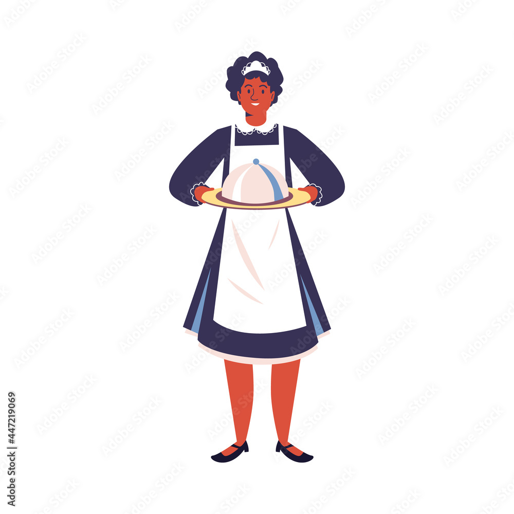 Hotel female maid in flat cartoon style vector illustration isolated Hotel female maid in flat cartoon style vector illustration isolated