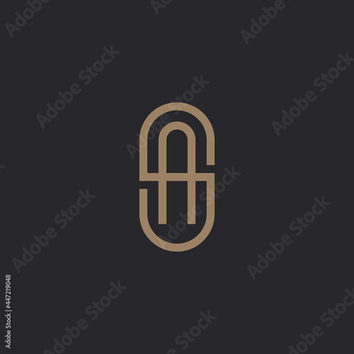 Initial letter AS, SA logo template, gold color on black background.