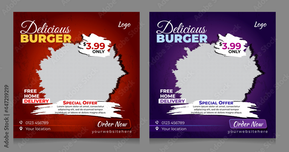 Delicious Food social media post. Special Offer social media banners design template, Premium Vector. Restaurant Social Media Post Design Template