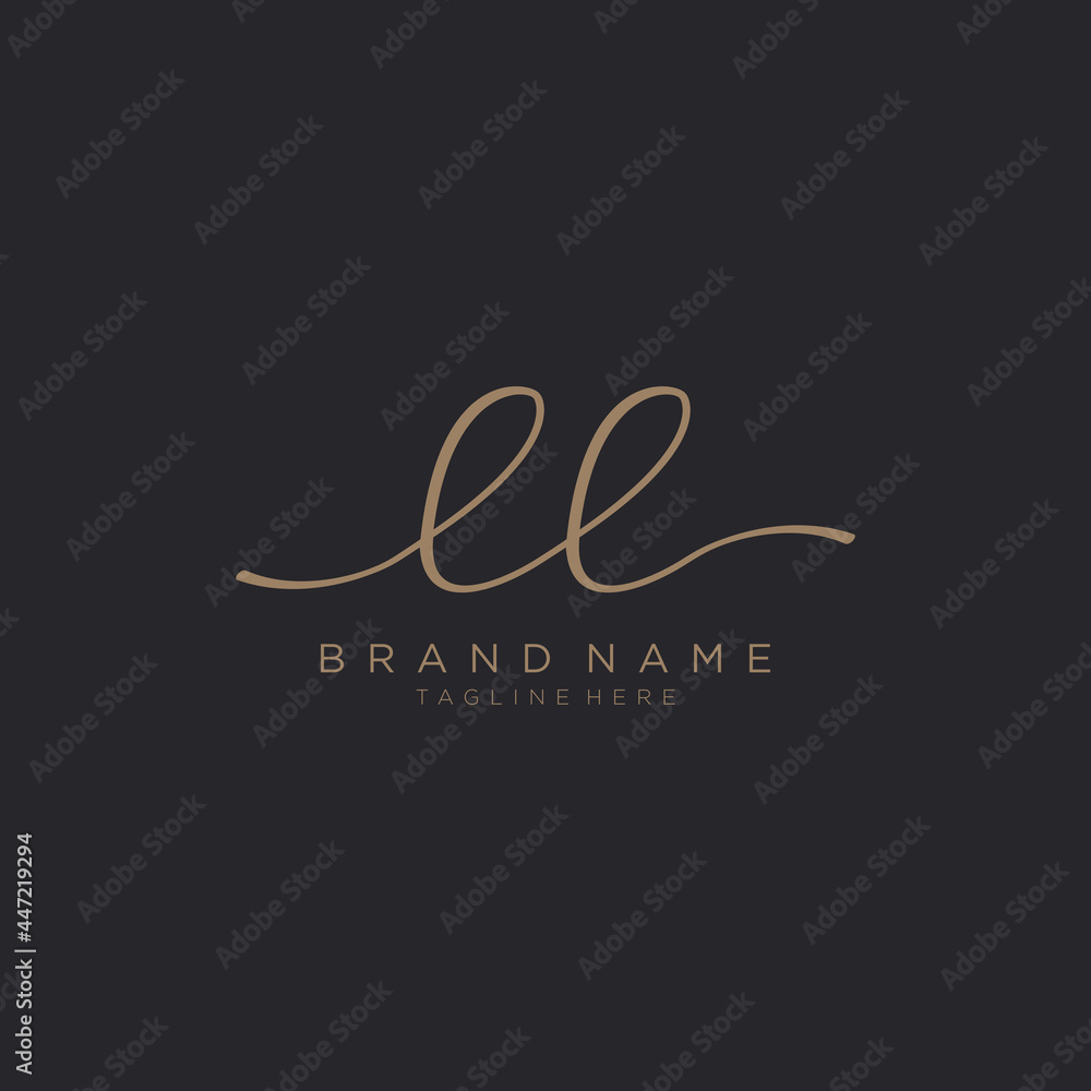 Letter LL gold Initial handwriting logo vector. Black background. Letter LL gold Initial handwriting logo vector. Black background.