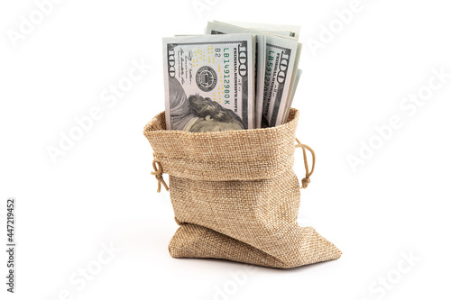 Foto Money in the bag isolated on a white background