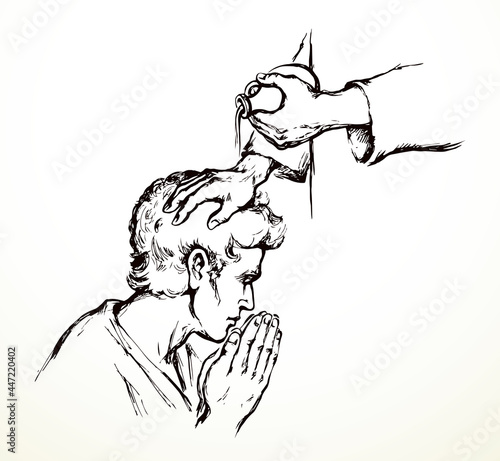 Prayer of blessing and laying on of hands. Vector drawing
