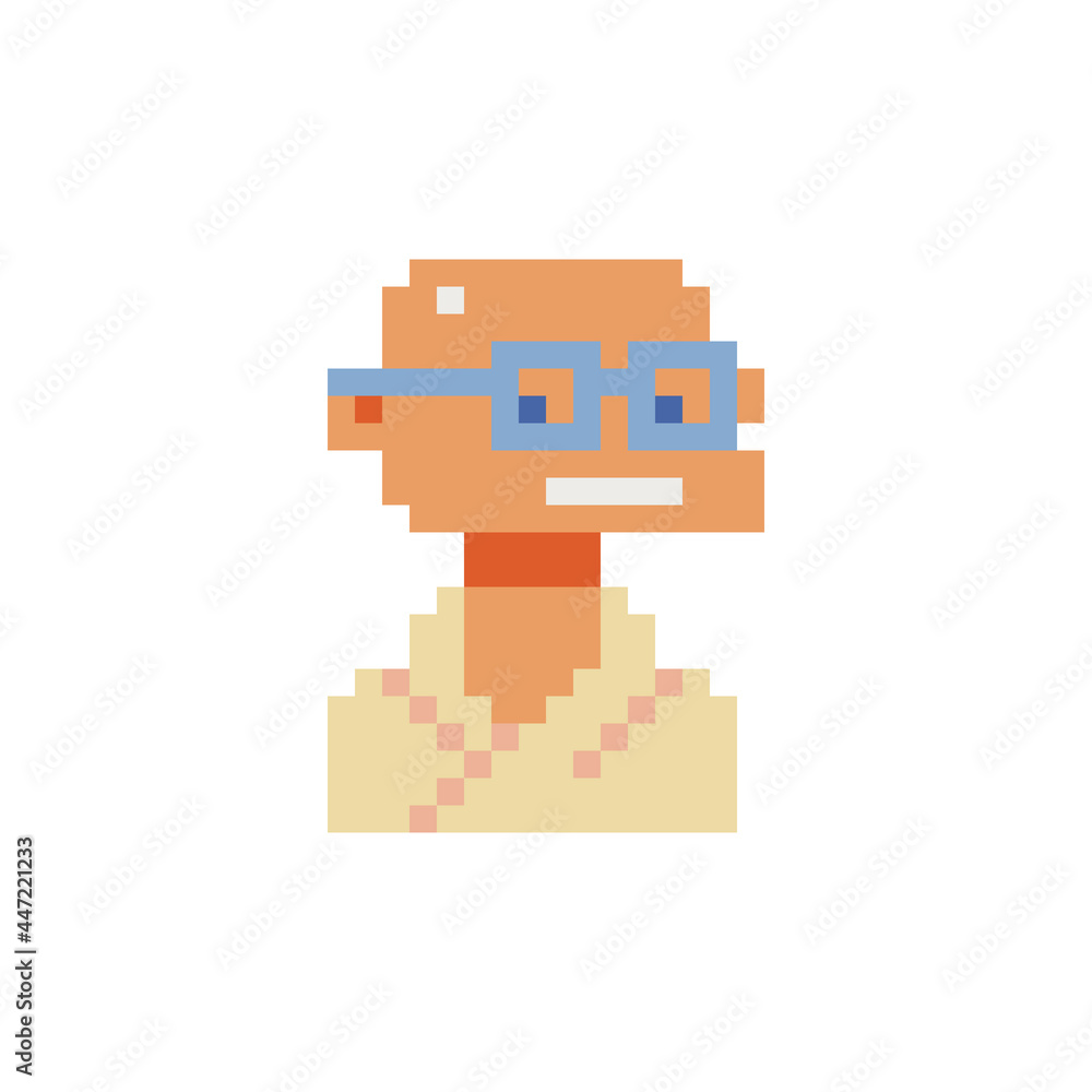 Monk character. Pixel art style. Isolated vector illustration. Monk character. Pixel art style. Isolated vector illustration.