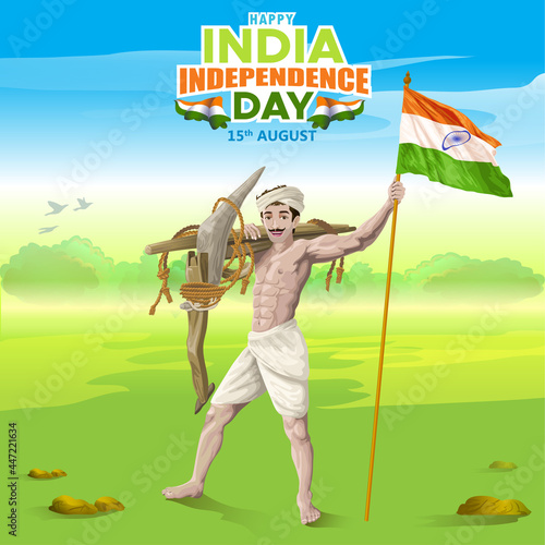 India Independence Greetings by Farmer with Indian Flag