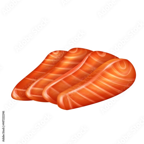 Slices salmon fillet vector realistic isolated illustration. Pieces raw red fish or trout.