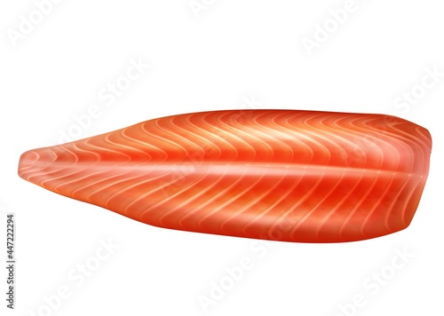 Raw salmon fish peeled fillet 3d vector realistic isolated illustration. Seafood fillet, trout fresh steak or red fish.