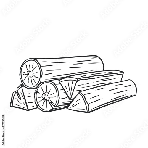Firewood outline vector icon, drawing monochrome illustration. Wood log, timber, and woodpile.