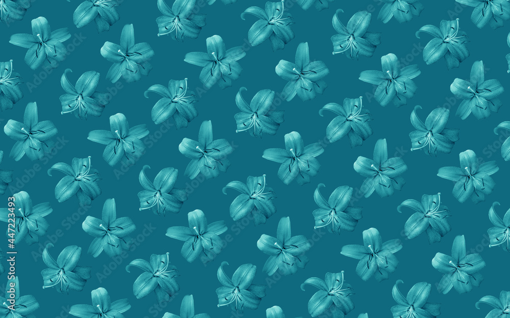 Beautiful flowers lilies. Seamless pattern of Lily flower bloom. Floral natural background.