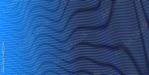 Gradient abstract blue textured banner with wavy lines and moire effect. Dark blue wave background saver for interior decor, wall panel, mobile apps, business card, image of blog.