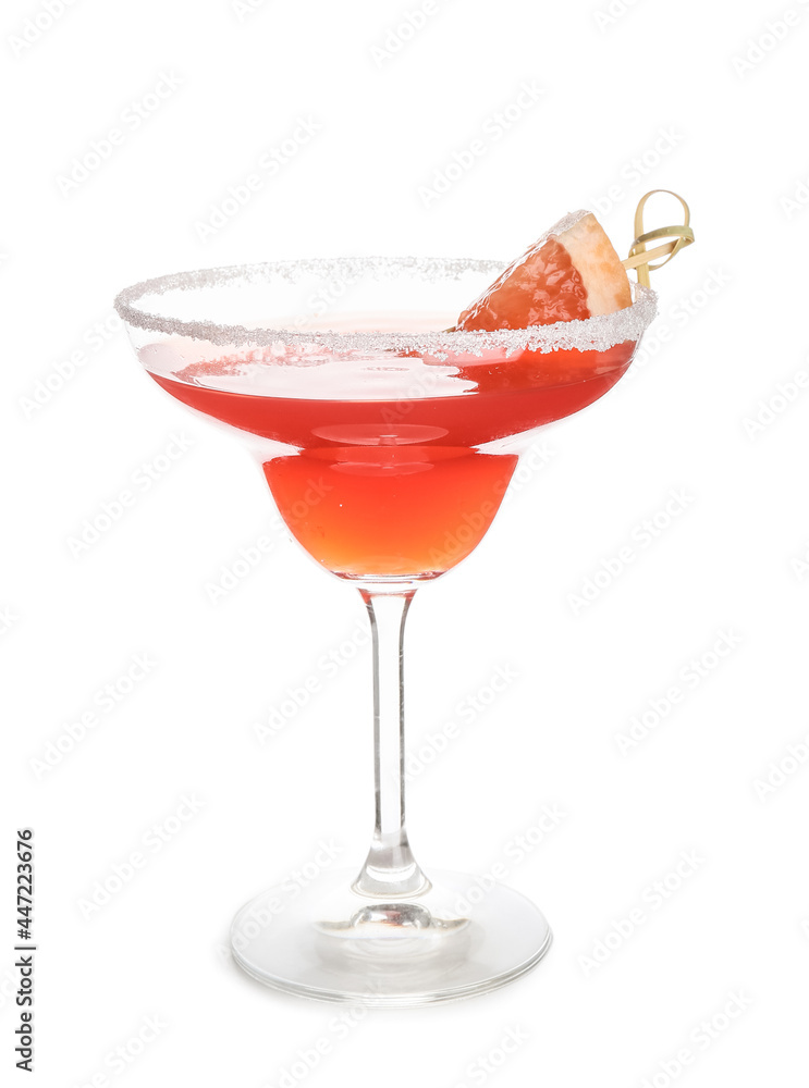 Glass of Hemingway daiquiri cocktail on white background