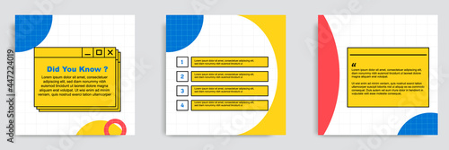 Social media tutorial, tips, trick, did you know post banner layout template with geometric pattern background and folder bubble message design element in colorful fun color.