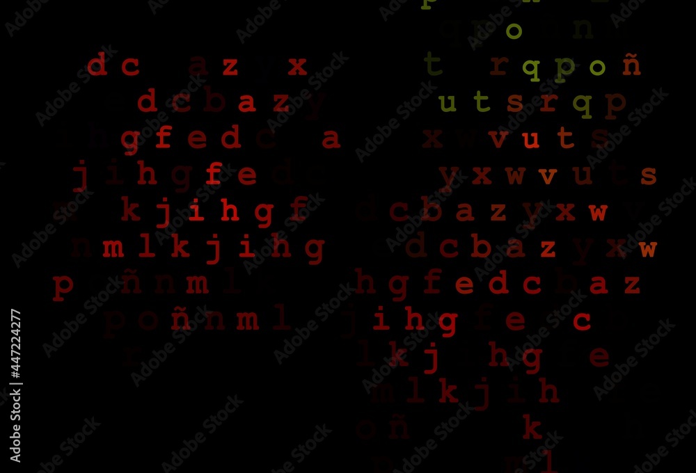 Dark green, red vector background with signs of alphabet. Dark green, red vector background with signs of alphabet.