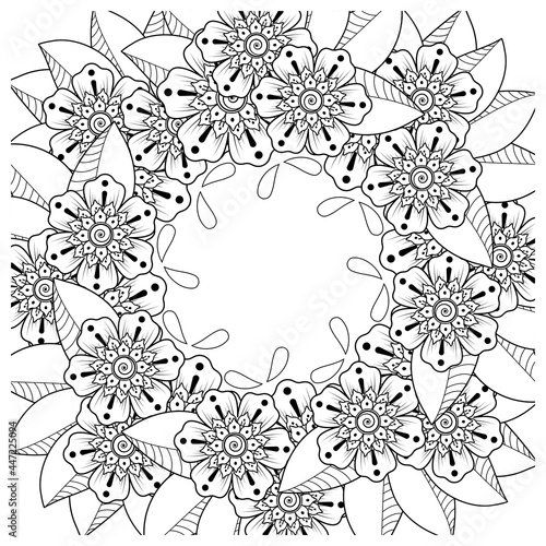 Wallpaper Mural mehndi flower decorative ornament in ethnic oriental style. doodle ornament. outline hand draw. Torontodigital.ca