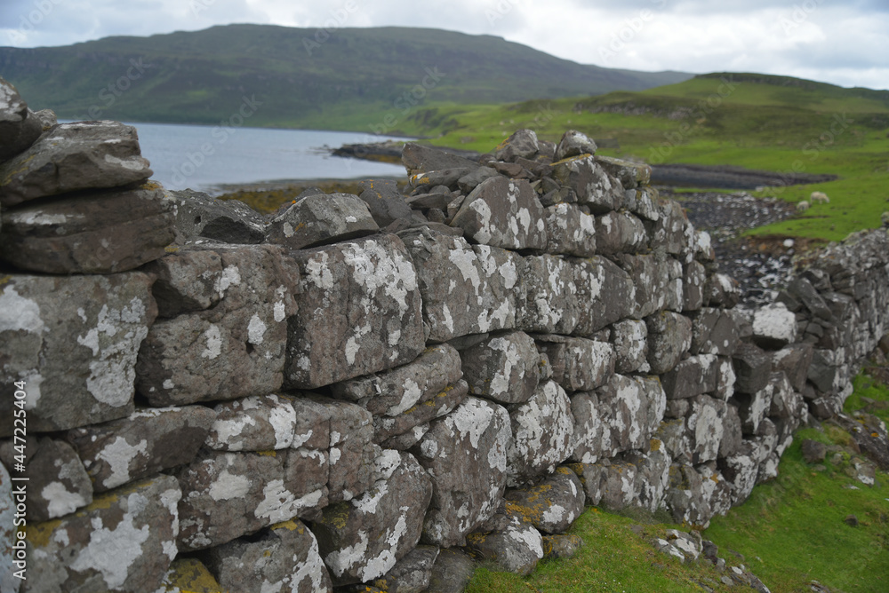 Detail of dry stone wall at Coral Beach on Skye, Inner Hebrides, Scotland