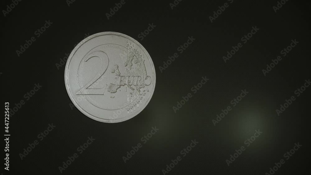 Spinning two euro coin in slow motion, 3d animation Spinning two euro coin in slow motion, 3d animation