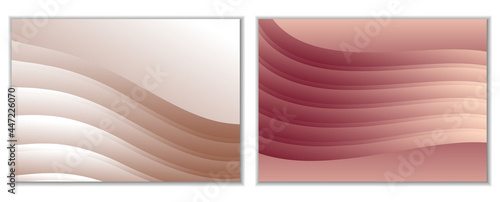 Abstract gradient waves background and folds. A set of 2 templates. 3D illustration in gentle pastel colors. Vector
