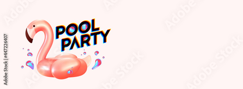 Pool party Pink Lifebuoy flamingo realistic 3d element. Summer stylish design. Party banner, web poster. Abstract art. Isolated on pink background. vector illustration