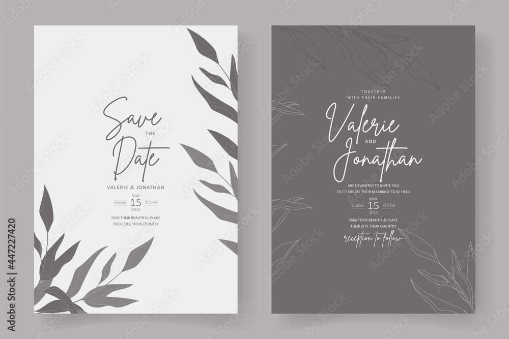 Elegant wedding card design with leaf ornament Elegant wedding card design with leaf ornament