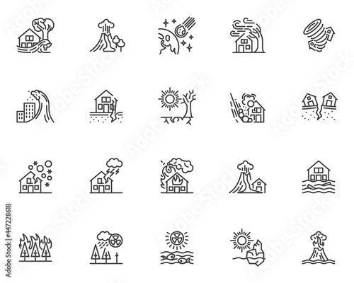 Canvas-taulu Natural disaster line icons set