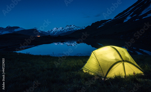 camping in the wild of Melchseefrutt with Mount Titlis