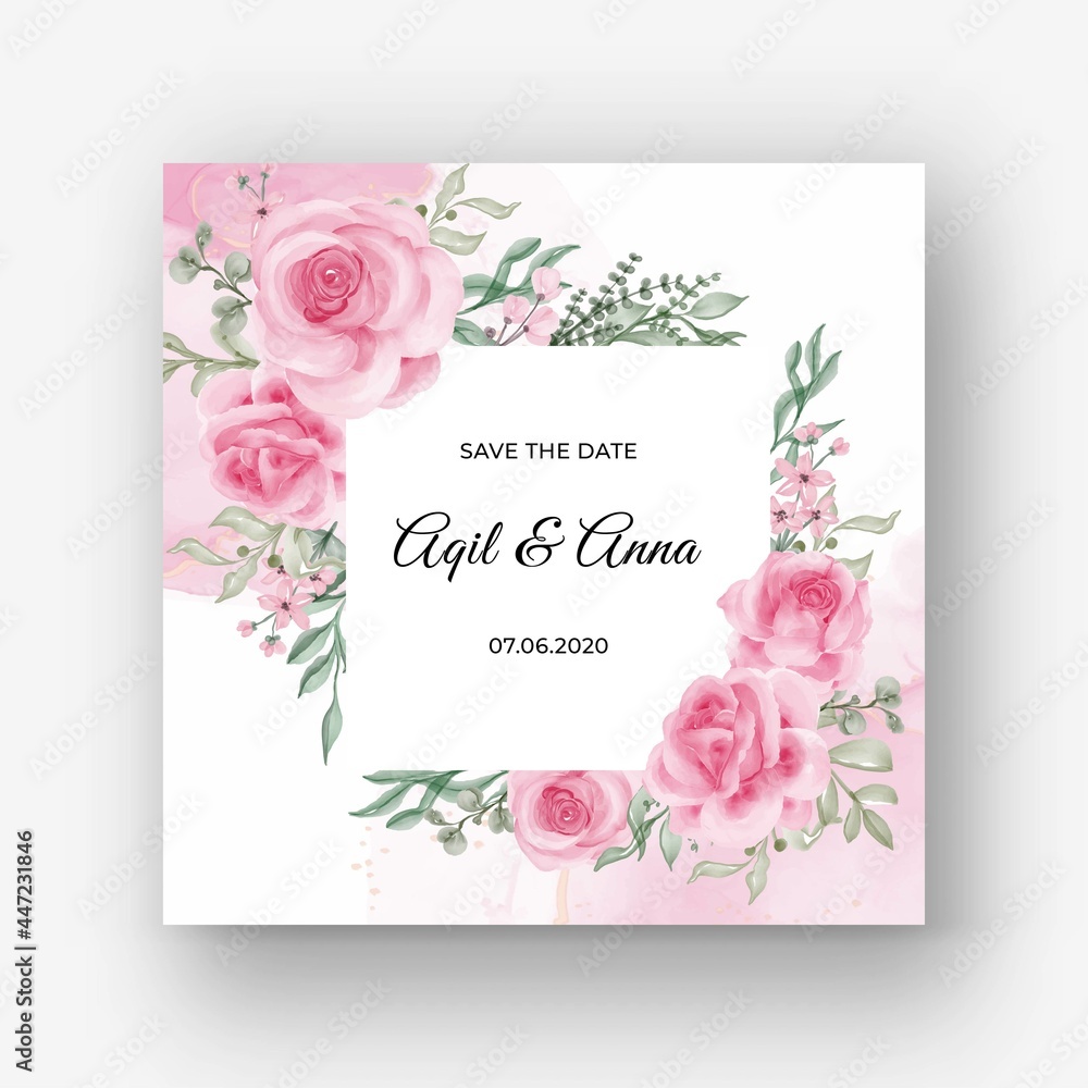 rose pink flower frame background for wedding invitation