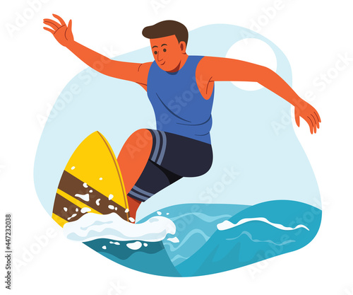 Man Enjoy with Surfboard on the Summer Season.