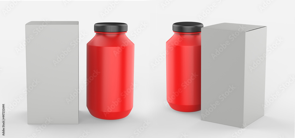 pill bottles Mockup Template of medicine package for pills, capsule, drugs. Sports and health life supplements. 3d illustration