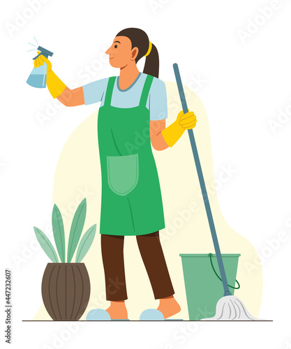 Woman Enjoy Mopping to Cleaning House.