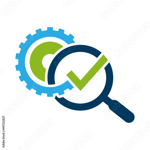modern and creative magnifying glass with gear logo vector design icon illustration