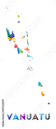 Vanuatu - colorful low poly country shape. Multicolor geometric triangles. Modern trendy design. Vector illustration.
