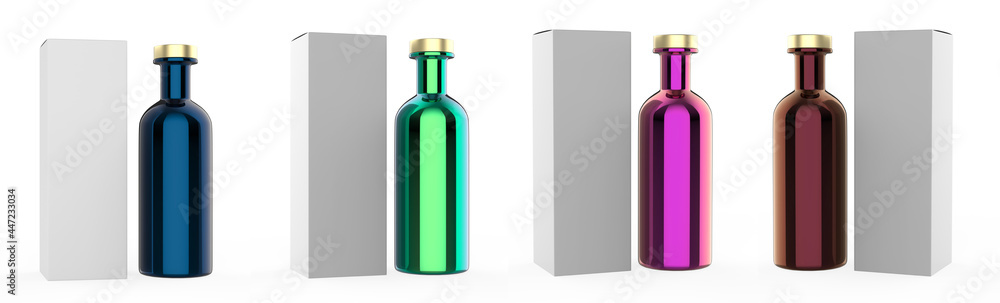 Bottle Mockup with box isolated white background. 3d illustration