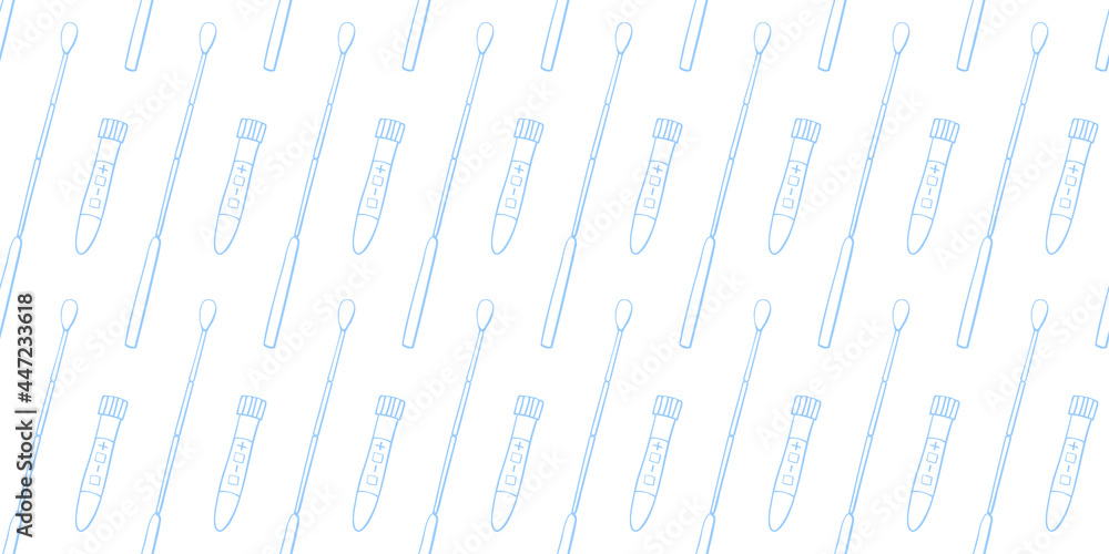 Swab Sample Pattern Seamless pattern with Test tubes, beakers and swabs isolated on white ...