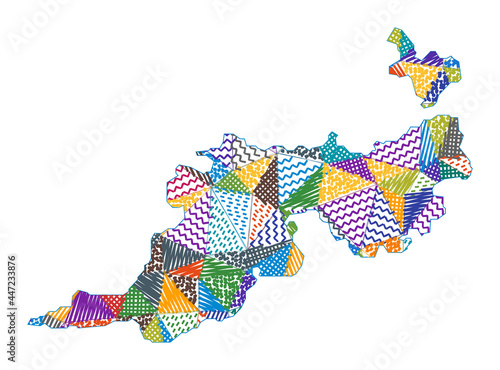 Kid style map of Guana Island. Hand drawn polygons in the shape of Guana Island. Vector illustration.