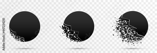 Explosive banner. Destruction of png shapes. Explosion of figures, destruction into small particles.