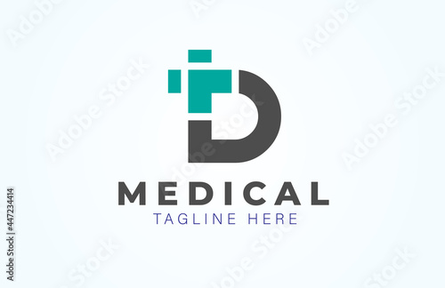 Medical logo, letter D with medical cross combination, flat design logo template vector