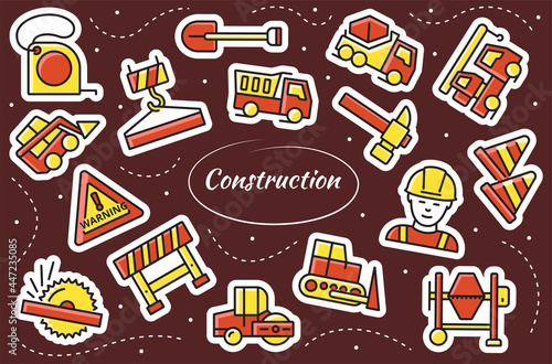Construction stickers set. Working tools. Simple vector symbols.