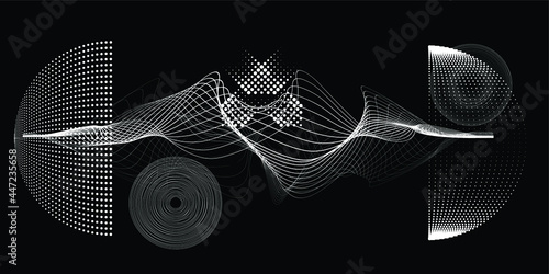 Black and white modern minimal background . Vector design composition with various geometric shapes . Abstract contemporary art .