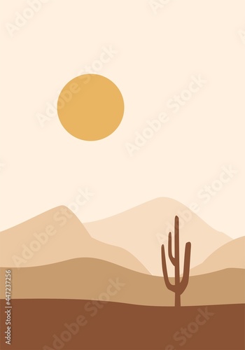 minimalist landscape of desert and cactus illustration vector perfect for wall decor and printing