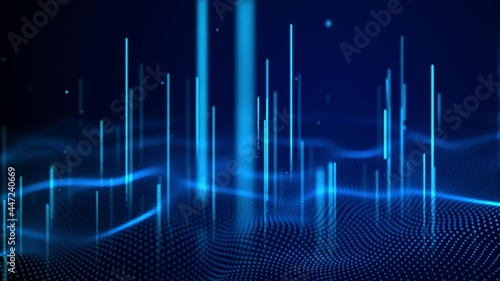 HUD Bright beams Abstract Blue neon line technology loop background 4K 3D. Application code cyberspace. Data flow texture. surfaces simmetrical structures. Digital bg with particle hologram. photo
