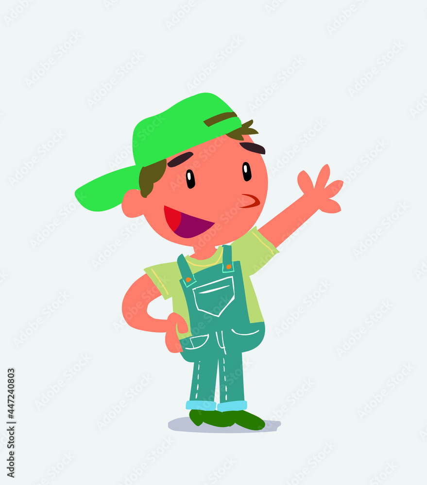  cartoon character of little boy on jeans explaining something while pointing.