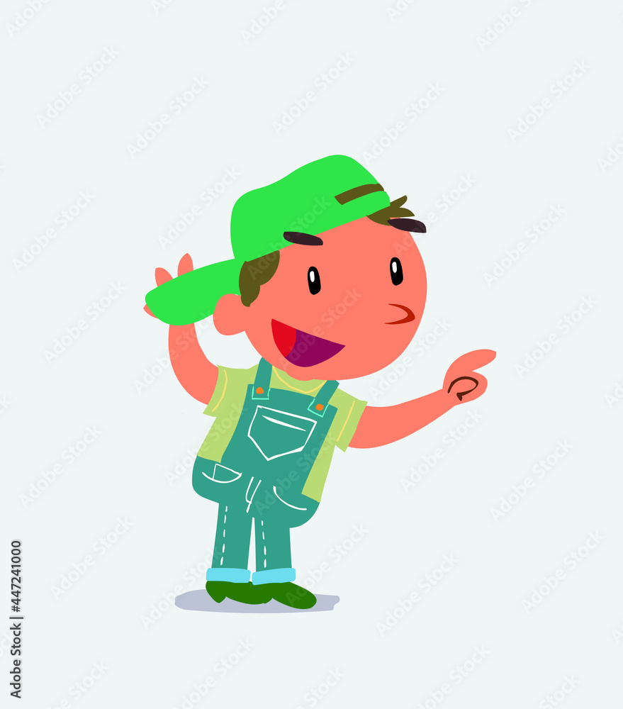 cartoon character of little boy on jeans pointing while arguing. cartoon character of little boy on jeans pointing while arguing.