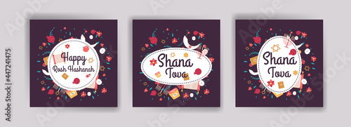 Happy rosh hashanah. Shana tova. Vector banners for social media posts  postcards  greeting cards  and posters.