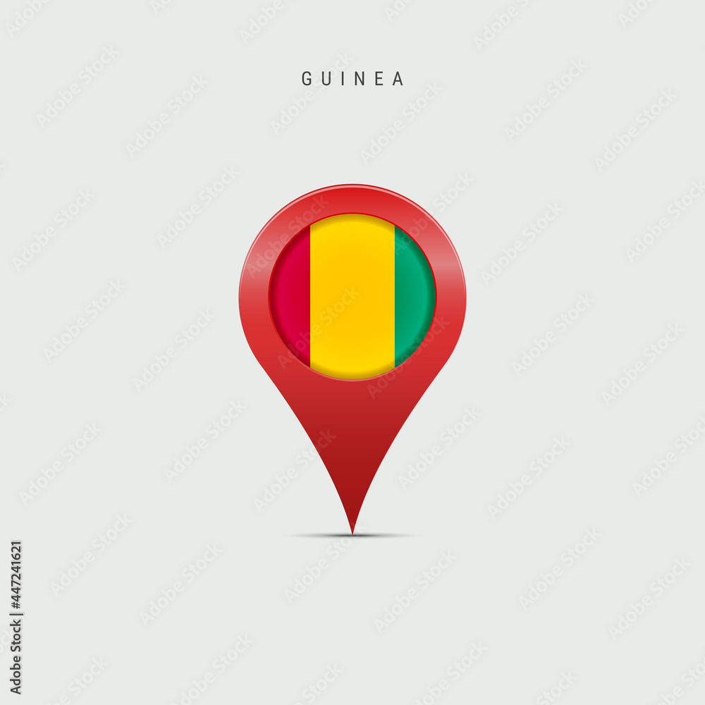 Teardrop map marker with flag of Guinea. 3D vector illustration Teardrop map marker with flag of Guinea. 3D vector illustration