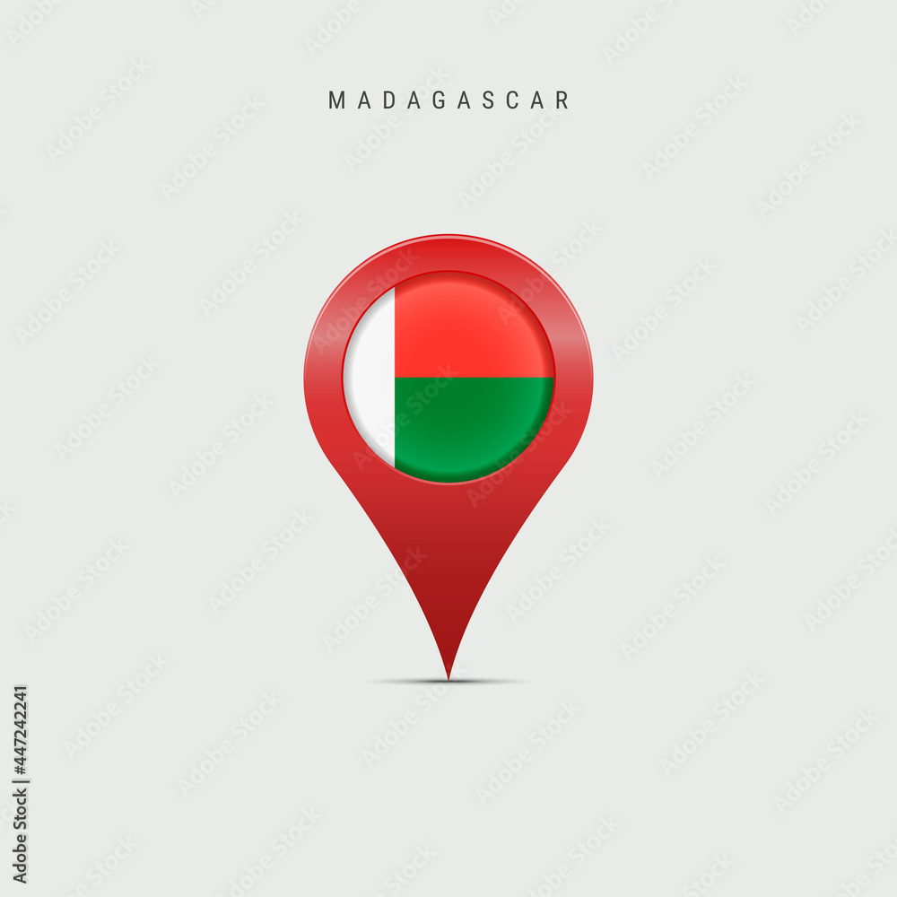 Teardrop map marker with flag of Madagascar. 3D vector illustration Teardrop map marker with flag of Madagascar. 3D vector illustration