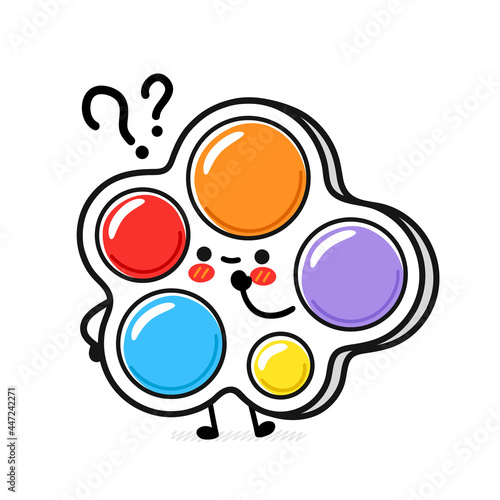 Cute funny Simple dimple with question mark. Vector hand drawn cartoon kawaii character illustration icon. Isolated on white background. Simple dimple fidget kids sensory toy doodle character concept