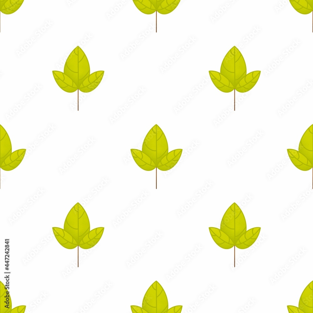 Raster green leaves. Summer elements isolated on white background. A seamless pattern of fall elements. Raster green leaves. Summer elements isolated on white background. A seamless pattern of fall elements.